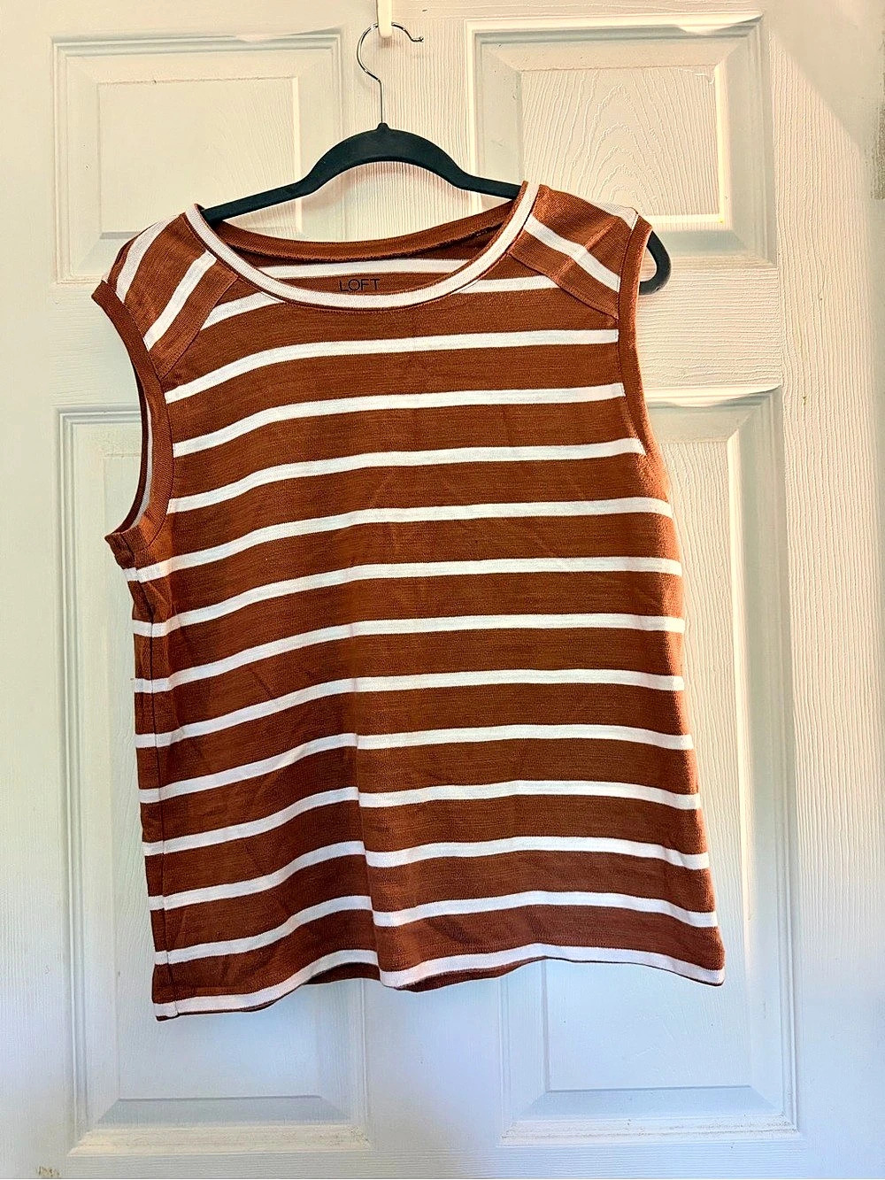 LOFT Outlet Striped Tank Top in Brown & White Size Medium Like New